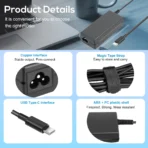 65W USB-C Charger Type C Port Adapter, for Thinkpad/Yoga, Dell, Chromebook 3100, Latitude 5420, Acer, Google Series Type C Charger Fast Charging - Image 8